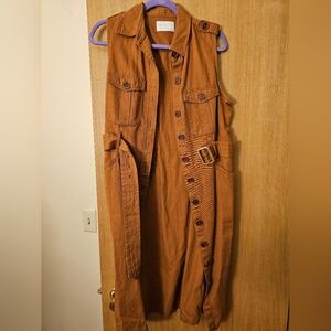 Brown Button-Up Sleeveless Dress